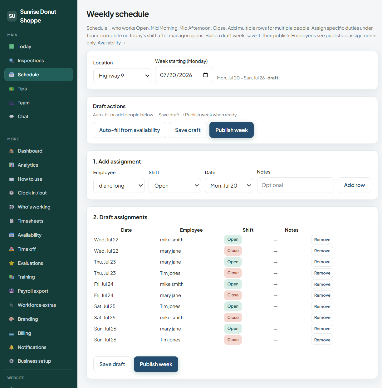 DutySeal web schedule